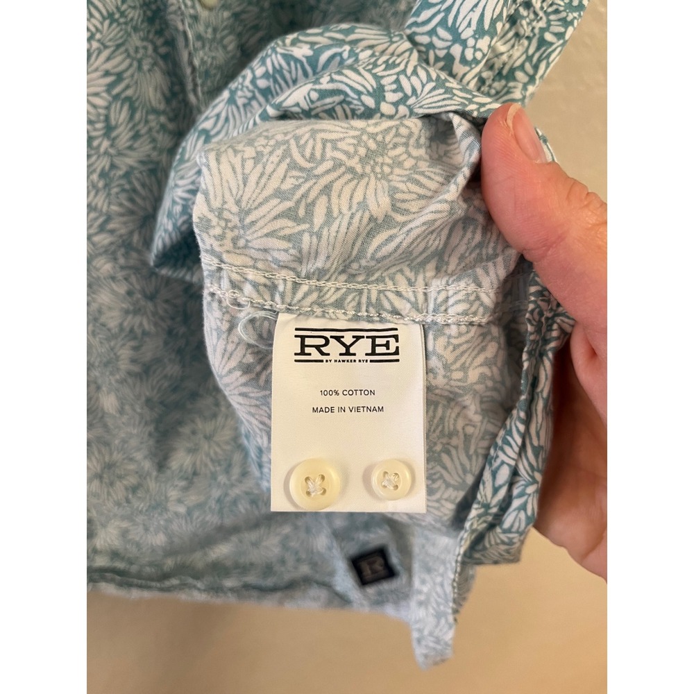 Rye by Hawker Rye Mens L Tall Teal Floral Short Sleeve Button Down Shirt Regular - Picture 4 of 7